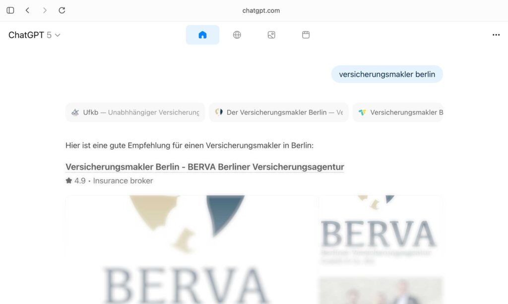 Das Suchergebnis von ChatGPT Atlas nach